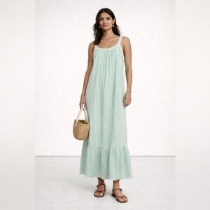 Magaschoni mint green cotton gauze maxi dress with lace trim and flounce. Size L
